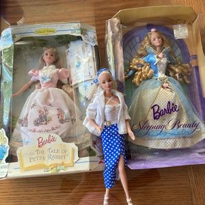 Peter rabbit, Sleeping Beauty and Regular 1997 vintage Barbies